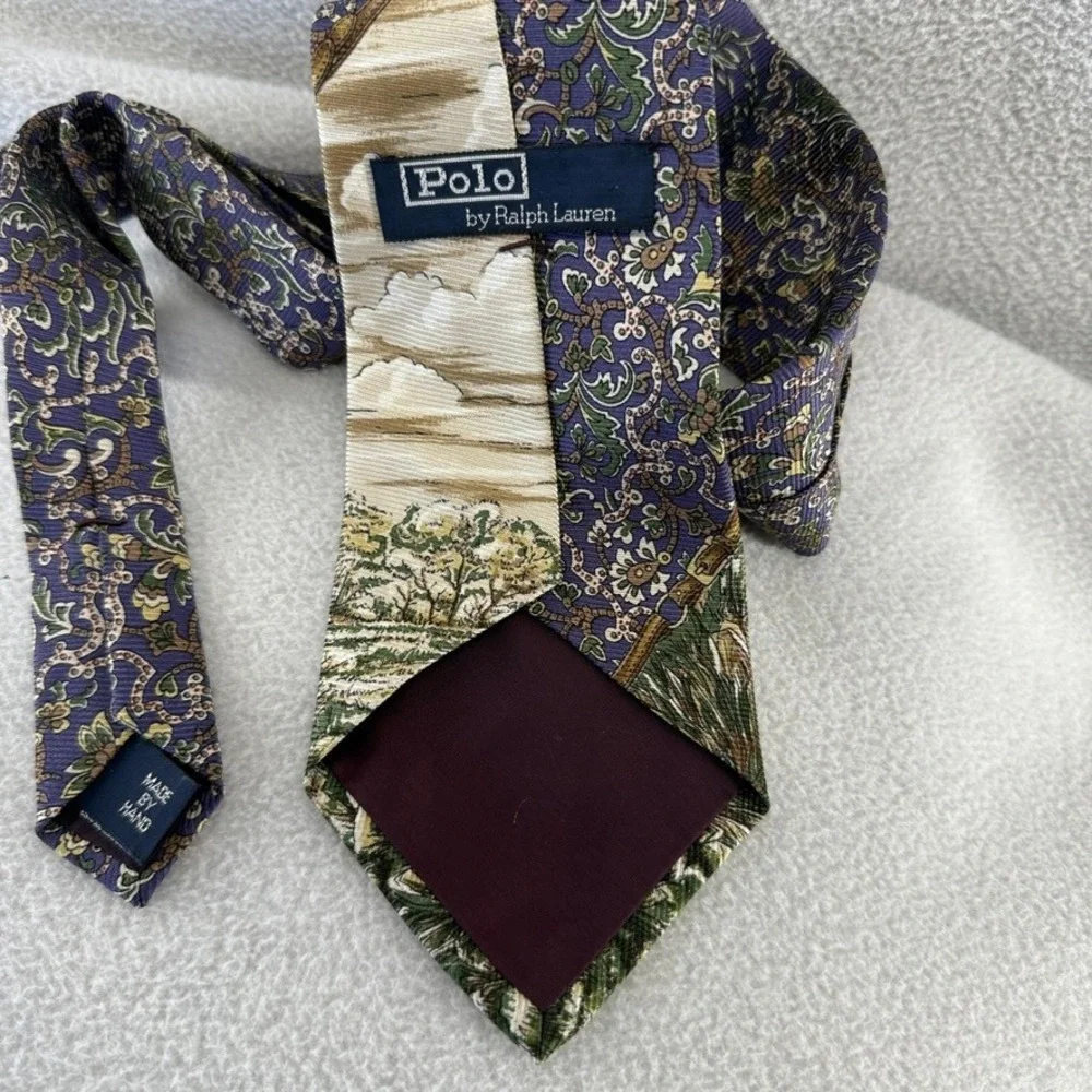 Vintage Ralph Lauren Neck Tie Pheasant Dog 100% Silk Made In USA Dress Preppy